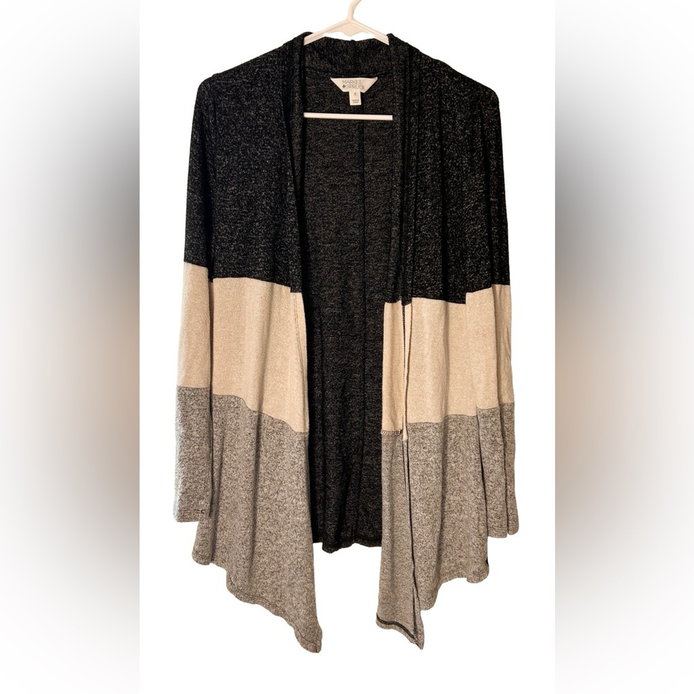 Market & Spruce Black, Cream, and Gray Open Front Cardigan